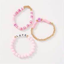 Pink Polymer Clay &amp; 18K Gold-Plated &#39;Love&#39; Beaded Stretch Bracelet Set - £12.04 GBP