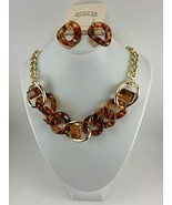 Beautiful Stunning Chunky brown and gold Necklace Set with Pierced Earrings - $26.08 CAD
