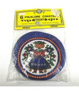Kolf Austrian Folklore Vintage Textile Print Coasters / Boy &amp; Girl Set of 6 - $16.81