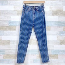 American Eagle Striped Mom Jeans Blue White 11&quot; High Rise No Stretch Wom... - $34.64