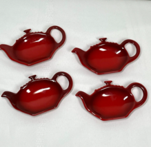 Le Creuset Red Ombre Cerise Tea Bag Holder Teapot Shaped Set of Four - $34.19 CAD