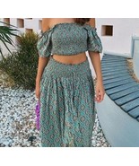 Zara Hand Blocked Green/Blue Floral Print Cropped Top Sz S NWT - €21,20 EUR