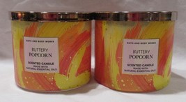 Bath &amp; Body Works 3-wick Scented Candle Lot Set Of 2 Buttery Popcorn - £53.65 GBP