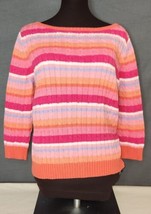 Lauren Ralph Lauren Striped Cable Knit Sweater 100% Cotton Coral Orange ... - £17.22 GBP