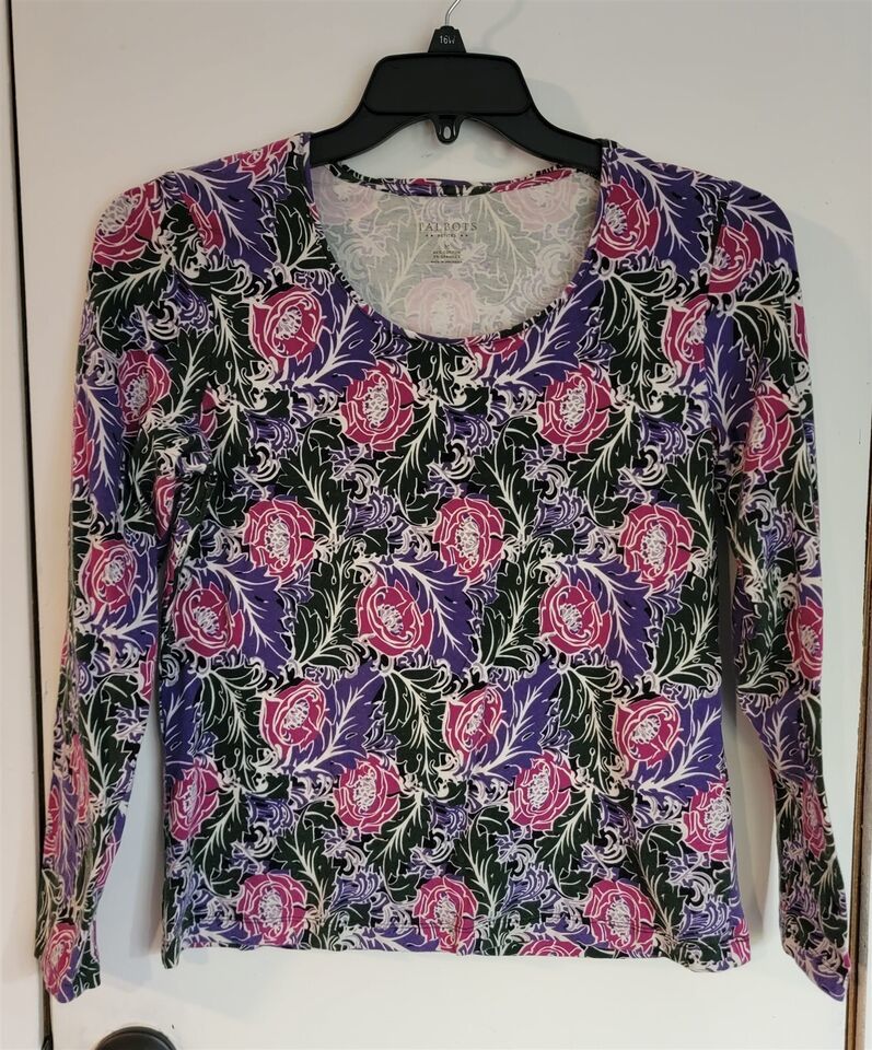 Primary image for Womens Petites PM Talbots Multicolor Floral Print Round Neck Shirt Top Blouse