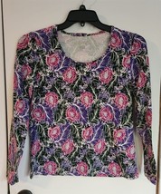 Womens Petites PM Talbots Multicolor Floral Print Round Neck Shirt Top B... - $18.81