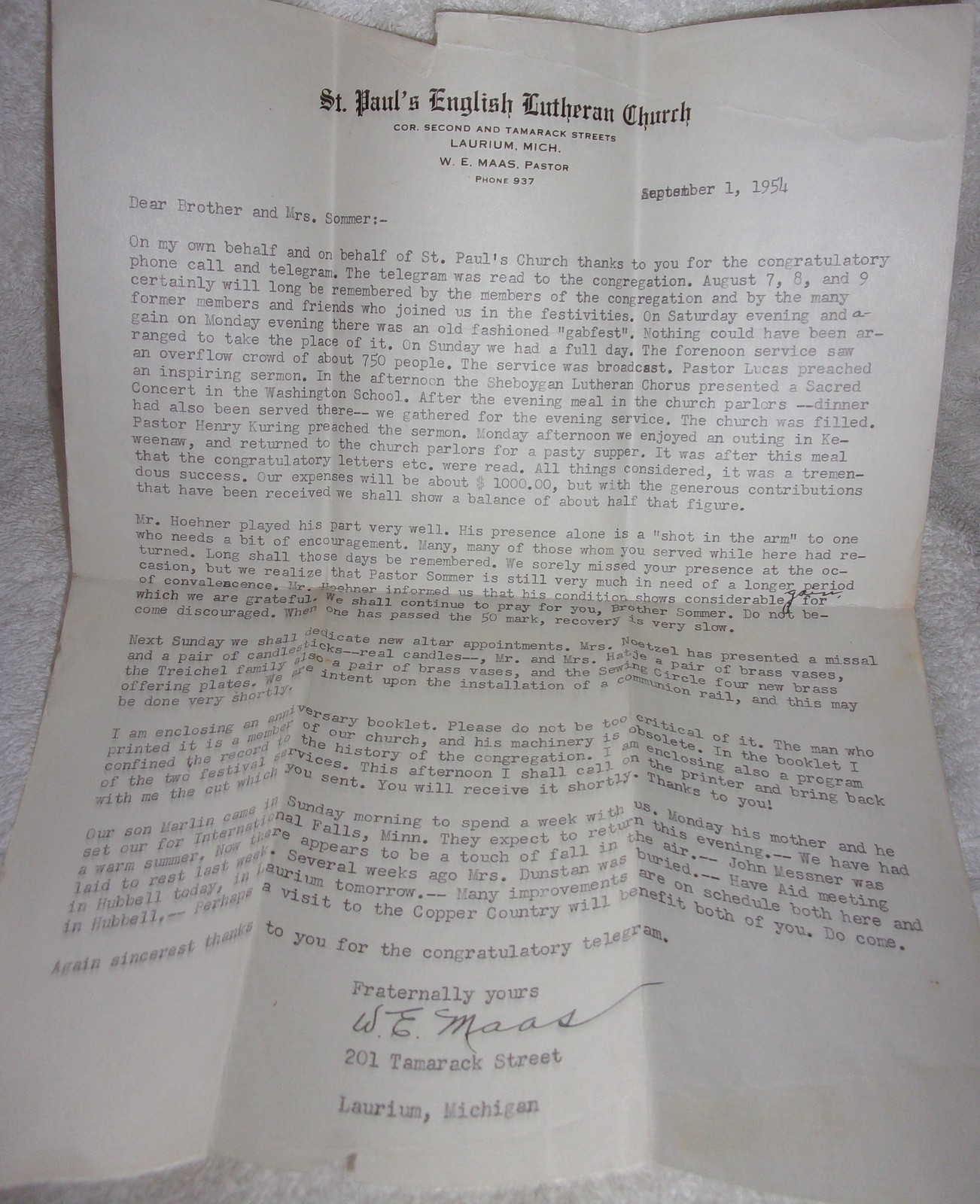 Vintage Letter From St. Paul’s Church To Brother &amp; Mrs. Summer 1954 - $1.99