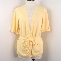 Croft &amp; Barrow Women&#39;s L Yellow Cotton Tie Waist Short Sleeve Cardigan S... - £10.98 GBP