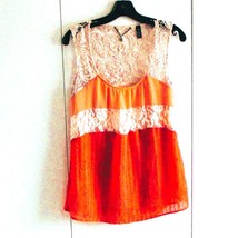 BKE Boutique Tank Top Size M Romantic Boho Crochet Cutout Peasant Peach - $213.80 MXN