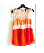 BKE Boutique Tank Top Size M Romantic Boho Crochet Cutout Peasant Peach - $213.80 MXN