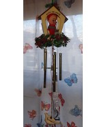 Vtg Pixie Elf Wind Chime Christmas Ornament Plastic Holly Flocked Dove H... - £19.71 GBP