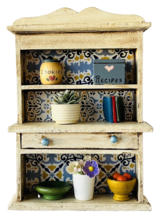 Miniature Dollhouse Cupboard Shelf Unit with Accessories Flowers Cookies Books - £26.61 GBP