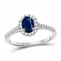 10kt White Gold Womens Oval Lab-Created Blue Sapphire Solitaire Ring 3/4 Cttw - £281.42 GBP