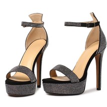 Kid Suede Crystal Sandals Women Silver Super High Heels Stiletto Platform Sandal - $119.67