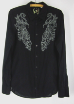 Guess Men&#39;s Sz (Small) Black Embroidered Cotton Long Sleeve Casual Club Shirt - £19.69 GBP