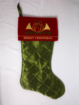 OLIVE QUILT PATTERN w/ VELVET CUFF &amp; "MERRY CHRISTMAS" EMBROIDERY XMAS S... - $18.88