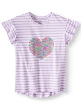 Wonder Nation Girls 3D Embellished T Shirt LARGE 10-12 Sequined Heart Lavender - £7.50 GBP