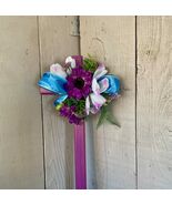 Purple Daisy Cemetery Cross, Blue Ribbon Memorial Decoration - $26.00