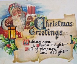 Christmas Postcard Santa Claus Scrolls Series 525 Tucks Brundage Holds Lantern - £14.27 GBP