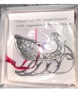 Danforth Pewter 1992 Annual Sleigh Ornament Silver Finish With Red Ribbo... - $16.29 CAD