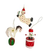 Retro Wood Christmas Ornaments Hand Painted Clown Horse Drummer Circus S... - £11.68 GBP