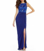 Adrianna Papell Sequin Embroidered Lace Tulle Gown SZ 10 Navy Royal Blue - £95.22 GBP