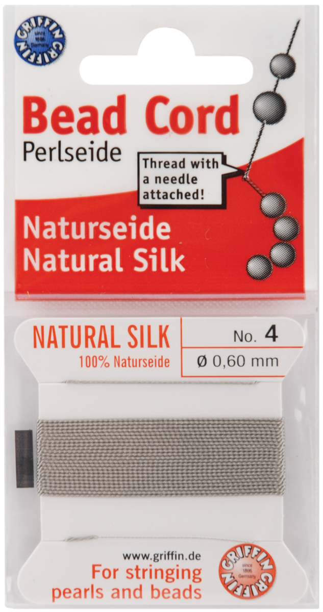 Natural Silk Bead Cord .6mmX2m-Grey - $8.46