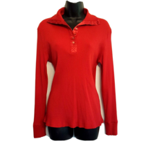 Talbots Red Pima Cotton Ribbed Knit Sweater Shirt Size L Button Henley N... - $24.67