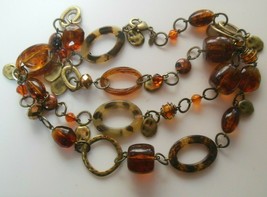 Vintage Designer Long Gold Tone Rootbeer Chain Link Necklace - £19.73 GBP