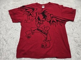 Vintage Intex Metallica Shirt Size XL Red All Over Demon Bat Wings Skull - $42.51