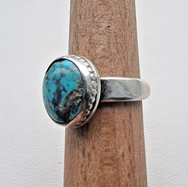 NATIVE AMERICAN STYLE 925 STERLING SILVER TIBETAN TURQUOISE RING SIZE  5.25 Item image 6