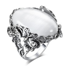 Vintage Big Oval Opal Stone Butterfly Ring For Women Silver Color Band Wedding B - £6.19 GBP