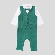 Jus Cubs baby&#39;s dressy waistcoat 1-piece romper in Green/White - £41.63 GBP