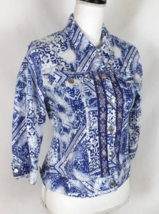MIRROR IMAGE JACKET SIZE MEDIUM ROYAL BLUE &amp; WHITE AZTEC BUTTON FRONT SE... - $15.24