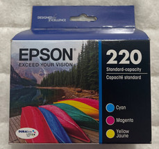Epson 220 Cyan Magenta Yellow Ink Set T220520 Exp 2025+ OEM Retail Box - $24.98