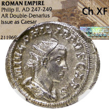 PHILIP II with Spear &amp; Globe. NGC Choice XF. Roman Silver Double Denariu... - £177.84 GBP