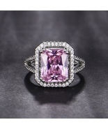 18K White Gold Plated Adjustable Birthstone Gemstone Pink Crystal Ring f... - $12.99