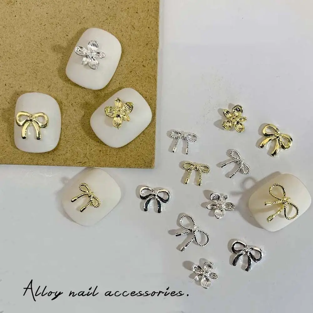 20Pcs/set Japanese Bowknot Nail Rhinestones Gold Silver Flowers Nail Dec... - £6.37 GBP+