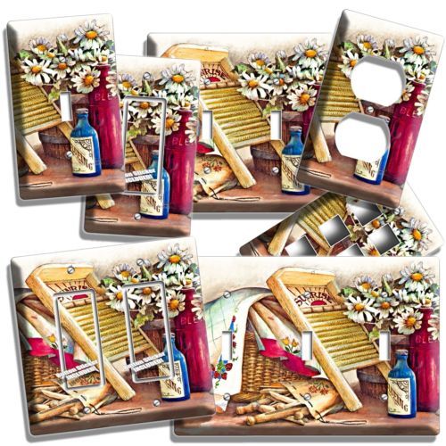 RETRO RUSTIC LAUNDRY WASH ROOM LIGHT SWITCH WALL PLATE OUTLET BATHROOM ART DECOR