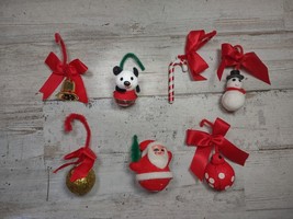 7 Vintage Foam Felt Flocked Pipe Cleaner Christmas Decorations Santa Ladybug - £6.71 GBP