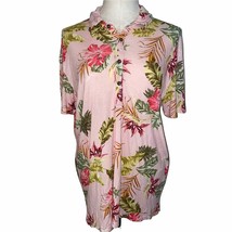 Zara Hawaiian Floral Print Pullover Polo Style short sleeve Pink large S... - $26.86