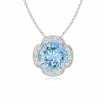 ANGARA 1.76 Ct Claw-Set Aquamarine Clover Pendant with Diamonds in 14K Gold - $1,799.10