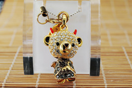 Crossfor Teddy Bear Clear Black Crystal Necklace Large Devil Teddy-23Y/BK Japan - £67.85 GBP