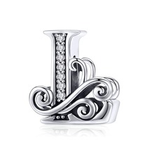 925 Sterling Silver Letter Vintage A to Z Charms CZ Beads Fit Charm Bracelet - £8.59 GBP