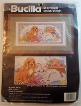 BUCILLA Stamped Cross Stitch Kit 40488 Playful Pals Puppy Kitten Yarn 16x8&quot; NEW - £10.17 GBP