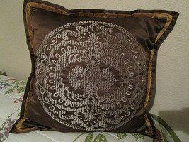Martha Stewart Brick Lane Brown Pillow 20 X 18 Square Poly Satin Throw Bed Decor - $9.99