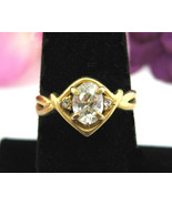 RING Vintage OVAL CUBIC ZIRCONIA Clear CZ Solitaire w/ Accents Goldtone ... - £11.84 GBP