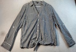 Jones New York Shirt Womens Medium Black White Check Collar Button Down Knot Hem - £13.75 GBP