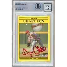 Norm Charlton Cincinnati Reds Signed 1991 Fleer Baseball BAS Auth BGS Au... - $99.99