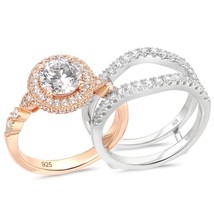 Multi Shape Romantic Rose Gold Engagement Ring Set for Women Enhancer Wedding Ba - £67.77 GBP